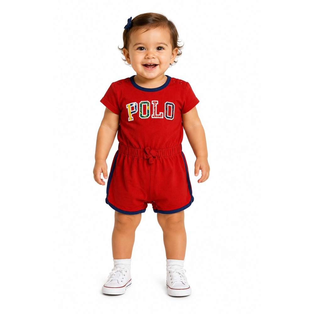 Polo Ralph Lauren Street Style Romper Girl 18M Red Graphic‎ Logo Snaps